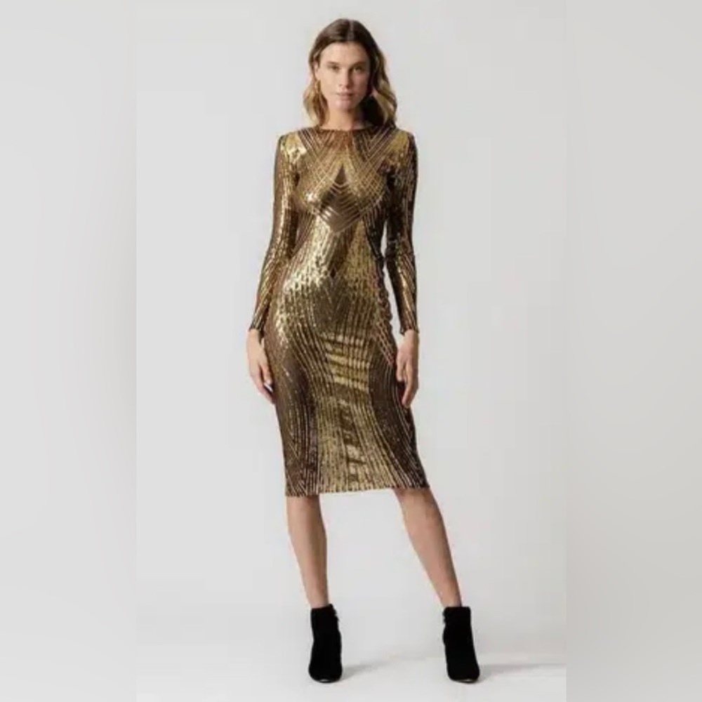 Meraki Brand Sequin sheer dress Black and Gold AU 10 (US 6) brand new $600